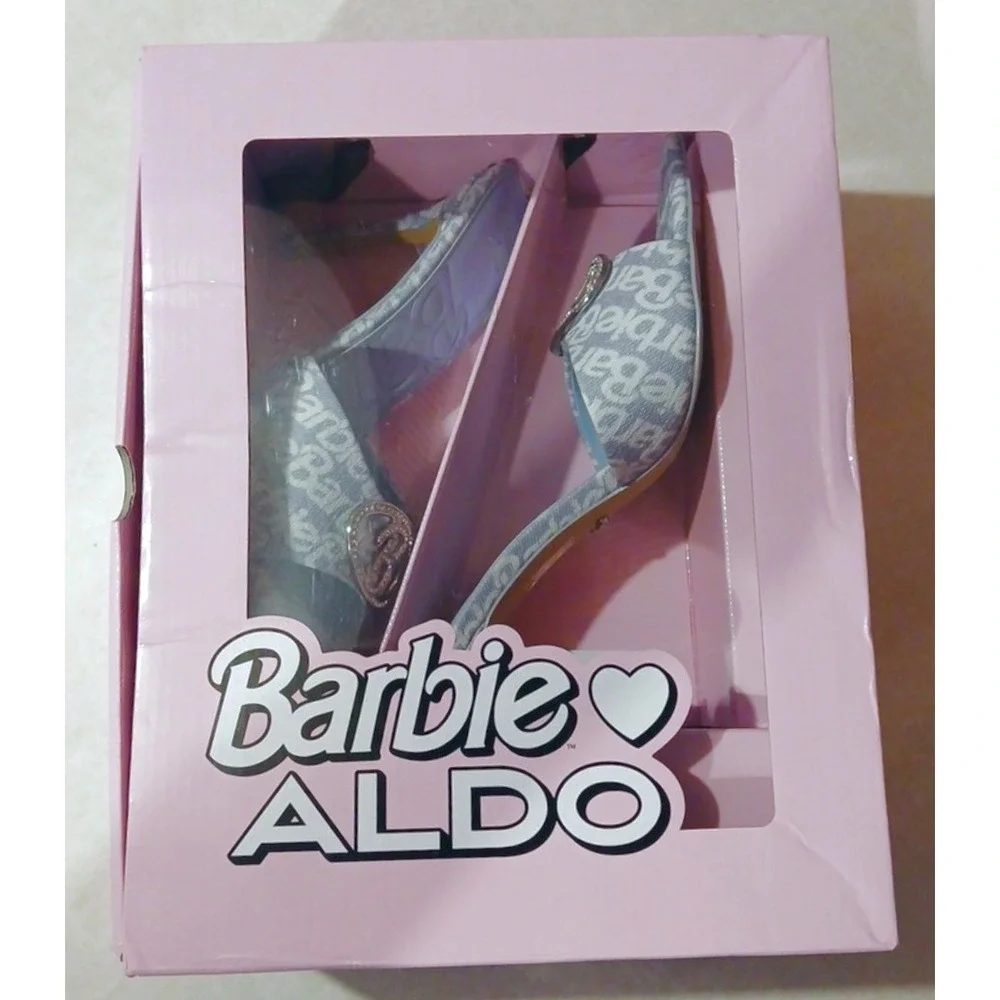 Aldo x Barbie Rhinestone Heels Sz 8.5 Sold Out Limited Edition Pink Logo Mules - Picture 7 of 9